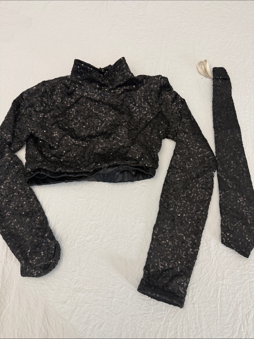 Black Sequin Cropped dance top and tie